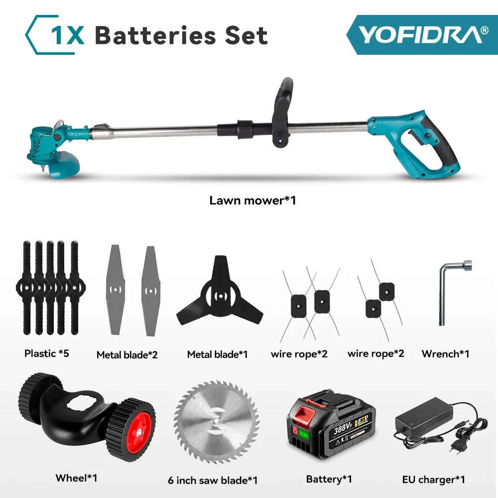 YOFIDRA 100-135cm Electric Lawn Mower 1500W Cordless Foldable Trimmer Pruning Cutting Garden Power Tool For Makita Battery Pin-GERMANY / Without Battery-a