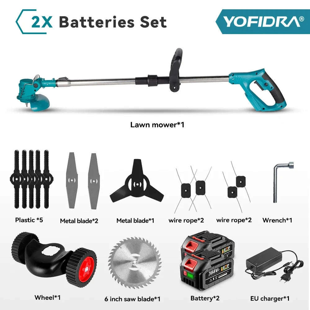 YOFIDRA 100-135cm Electric Lawn Mower 1500W Cordless Foldable Trimmer Pruning Cutting Garden Power Tool For Makita Battery Pin-GERMANY / Without Battery-a