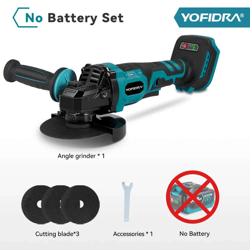 YOFIDRA 125mm Brushless Angle Grinder 2000W Cordless Power Tool-Without Battery / GERMANY / EU