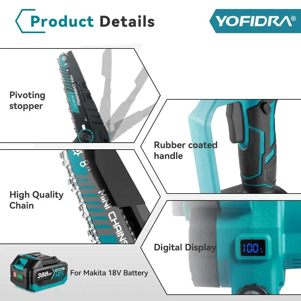 Yofidra 8 Inch Brushless Cordless Electric Chainsaw-Poland / 2 Battery Paper Box