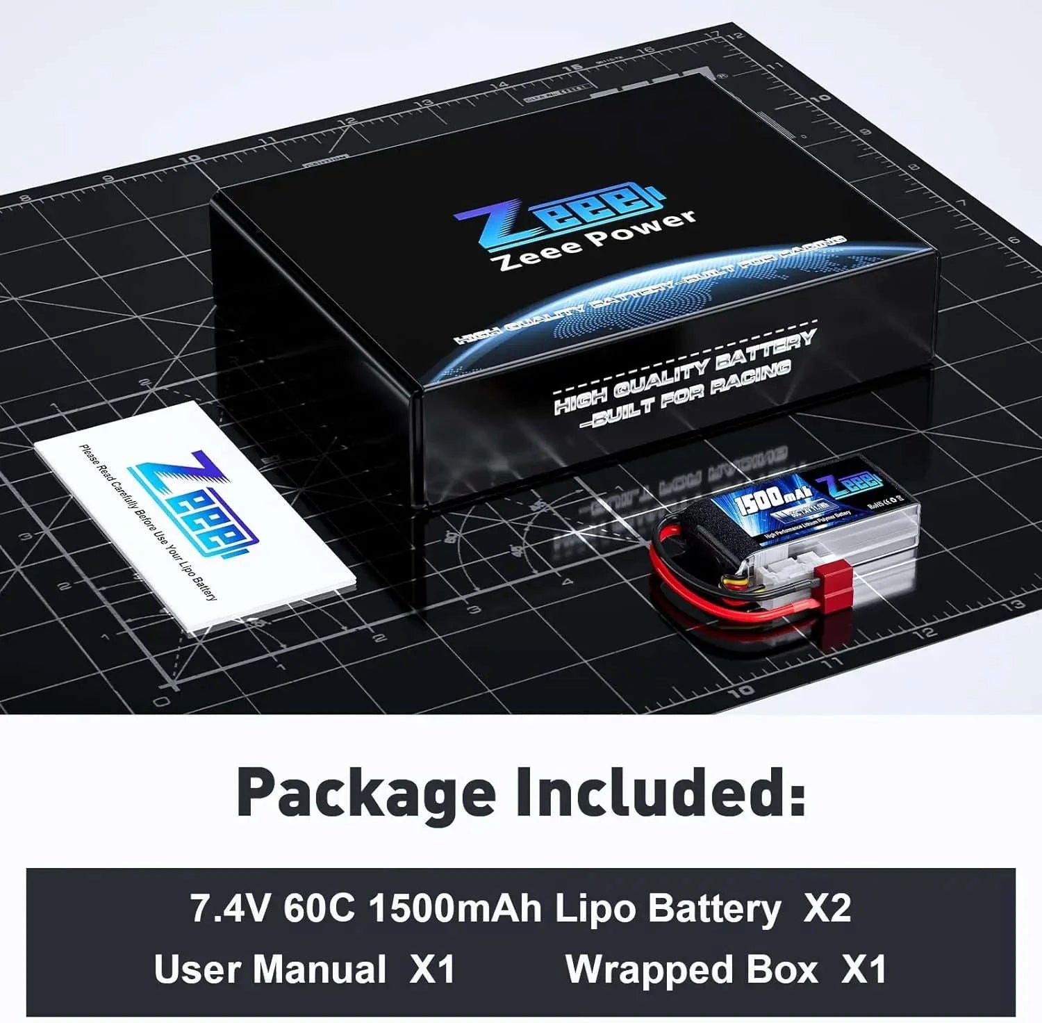Zeee 2S 1500mAh 7.4V 60C LiPo Battery Pack (2pcs, Deans Plug)-2pcs 2S 1500 T / GERMANY