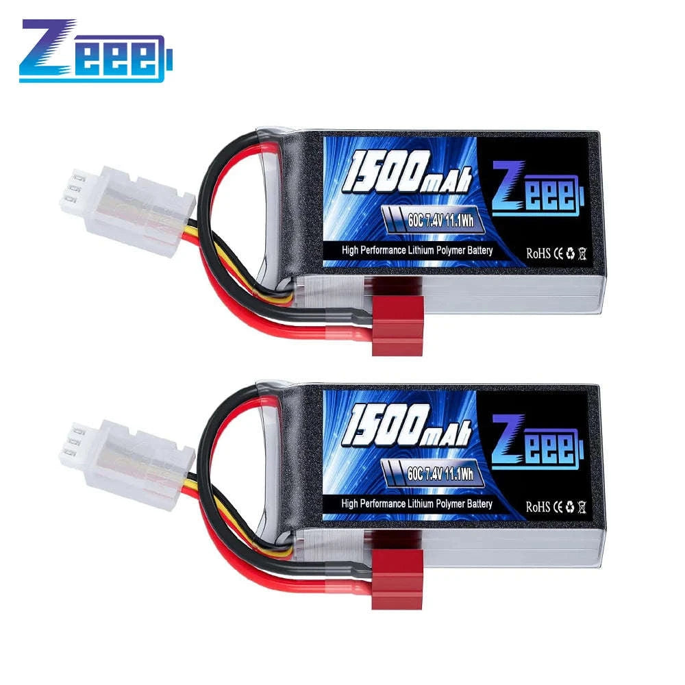 Zeee 2S 1500mAh 7.4V 60C LiPo Battery Pack (2pcs, Deans Plug)-2pcs 2S 1500 T / GERMANY