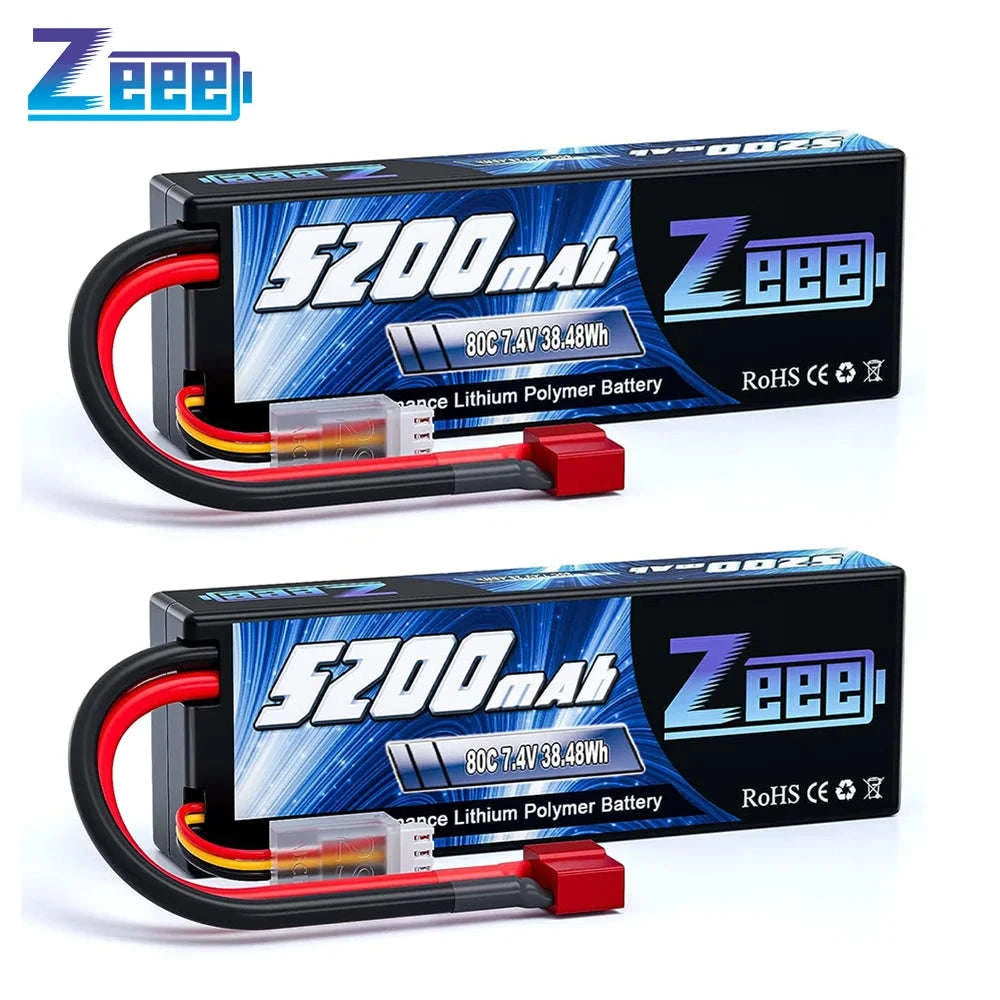 Zeee 2S 5200mAh 80C RC LiPo Battery with Multiple Plug Options-2 pcs T / GERMANY