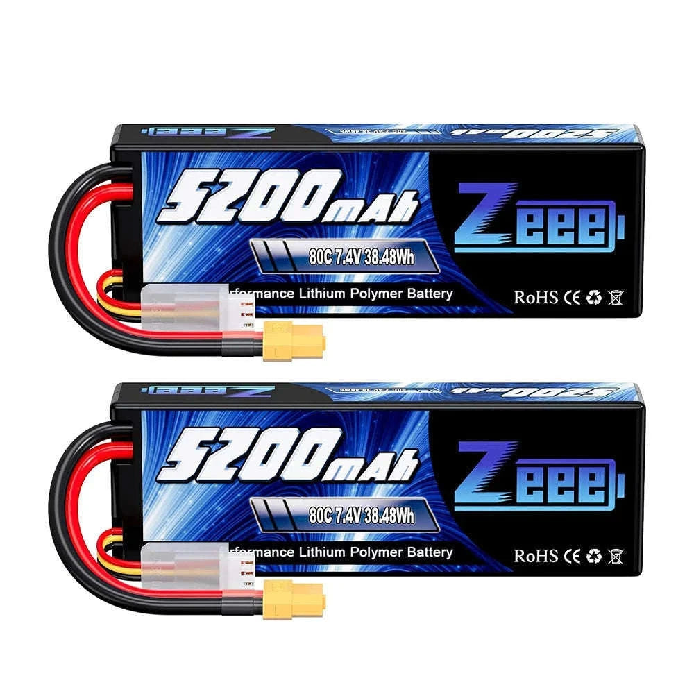 Zeee 2S 5200mAh 80C RC LiPo Battery with Multiple Plug Options-2 pcs T / GERMANY