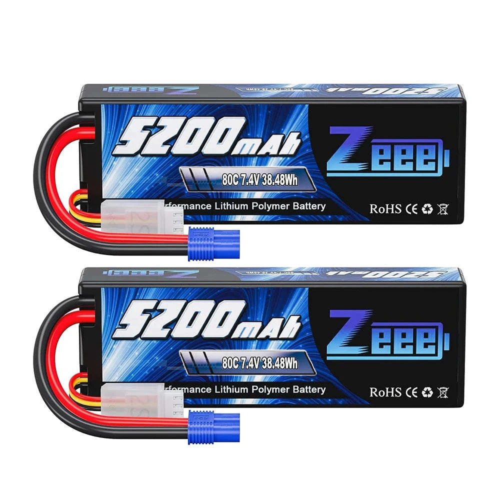 Zeee 2S 5200mAh 80C RC LiPo Battery with Multiple Plug Options-2 pcs T / GERMANY