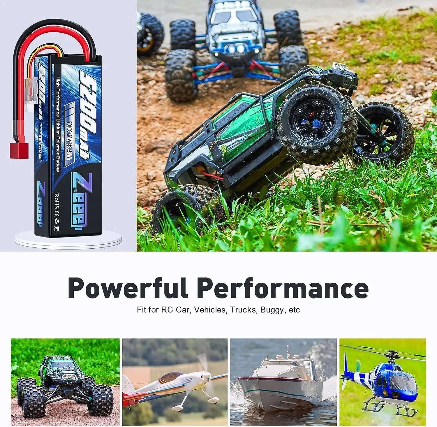 Zeee 2S 7.4V 100C 5200mAh LiPo Battery-2 units / United States