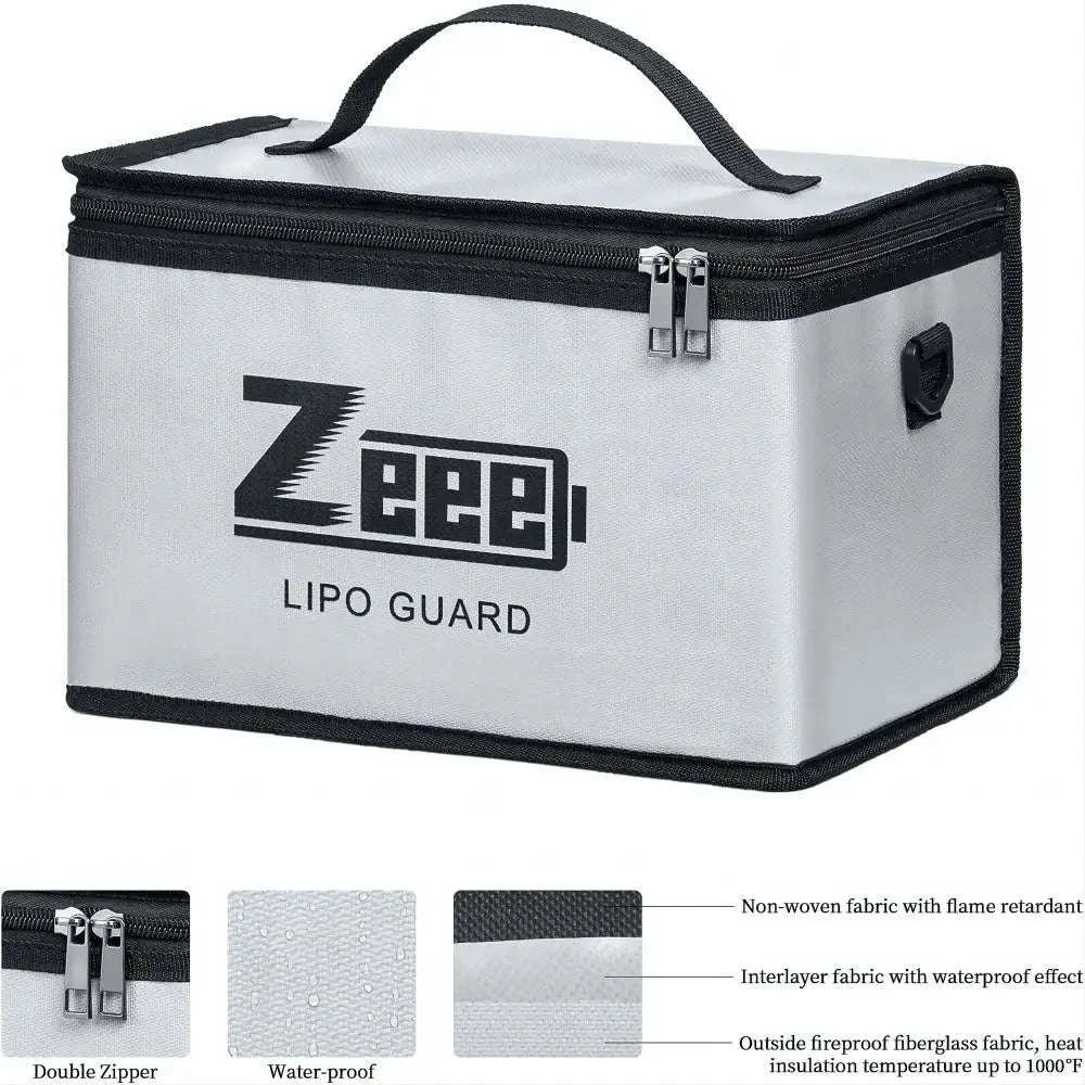 Zeee Lipo Safety Bag Fireproof Adjustable 10‑Cell Battery Storage Pouch-10 Cells / United States