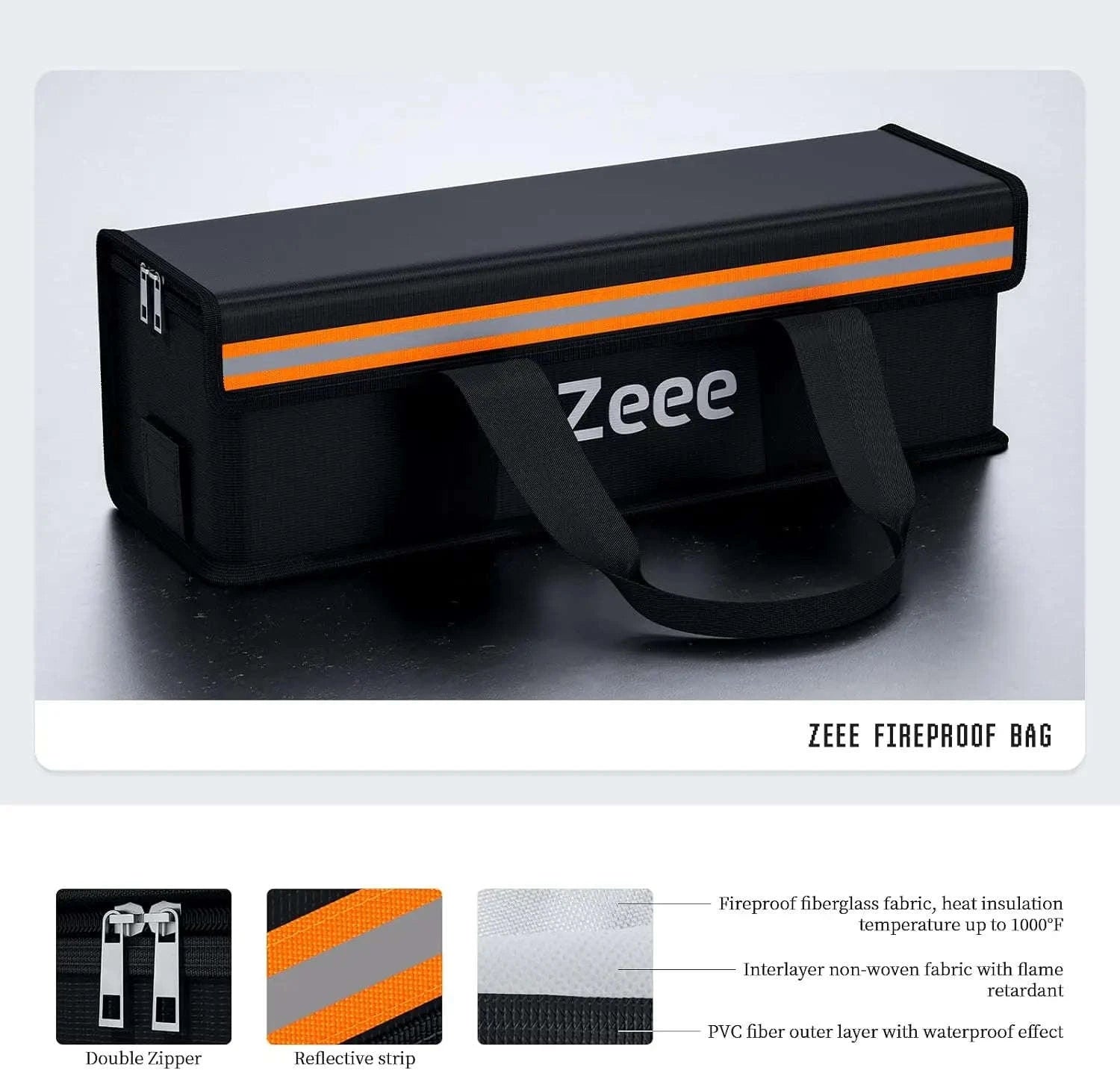 Zeee LiPo Safety Bag Fireproof Battery Storage Case-Long / United States