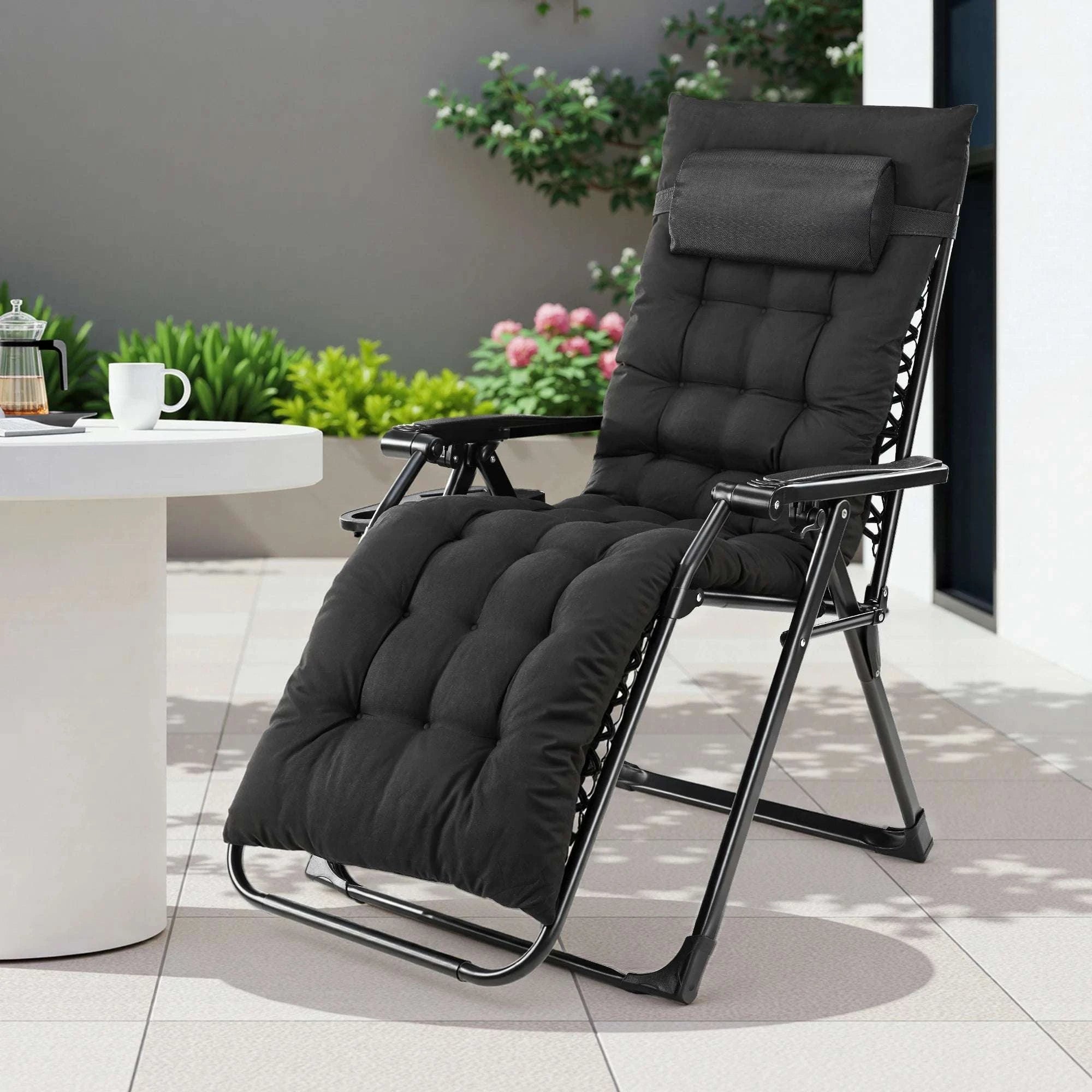 Zero Gravity Recliner Outdoor Lounge Chair with Cup Holder & Cushion-