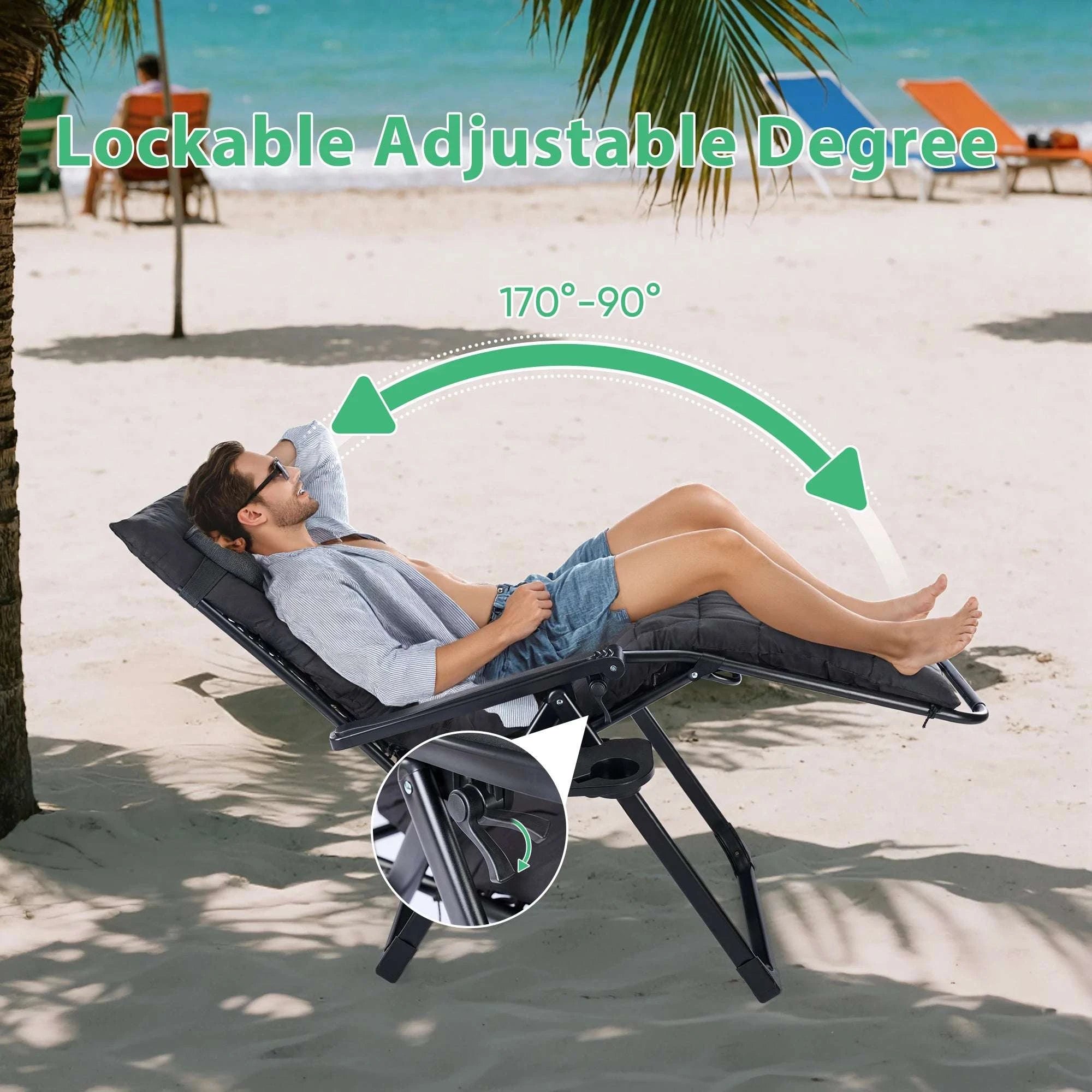 Zero Gravity Recliner Outdoor Lounge Chair with Cup Holder & Cushion-LIGHT GRAY / United States