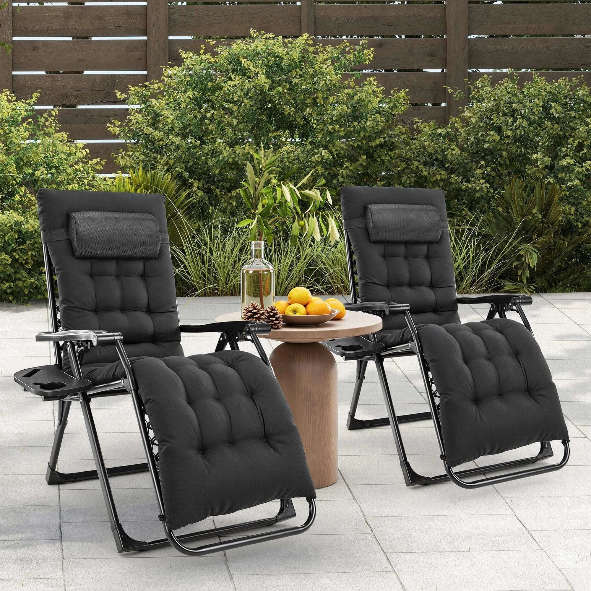 Zero Gravity Recliner Outdoor Lounge Chair with Cup Holder & Cushion-LIGHT GRAY / United States