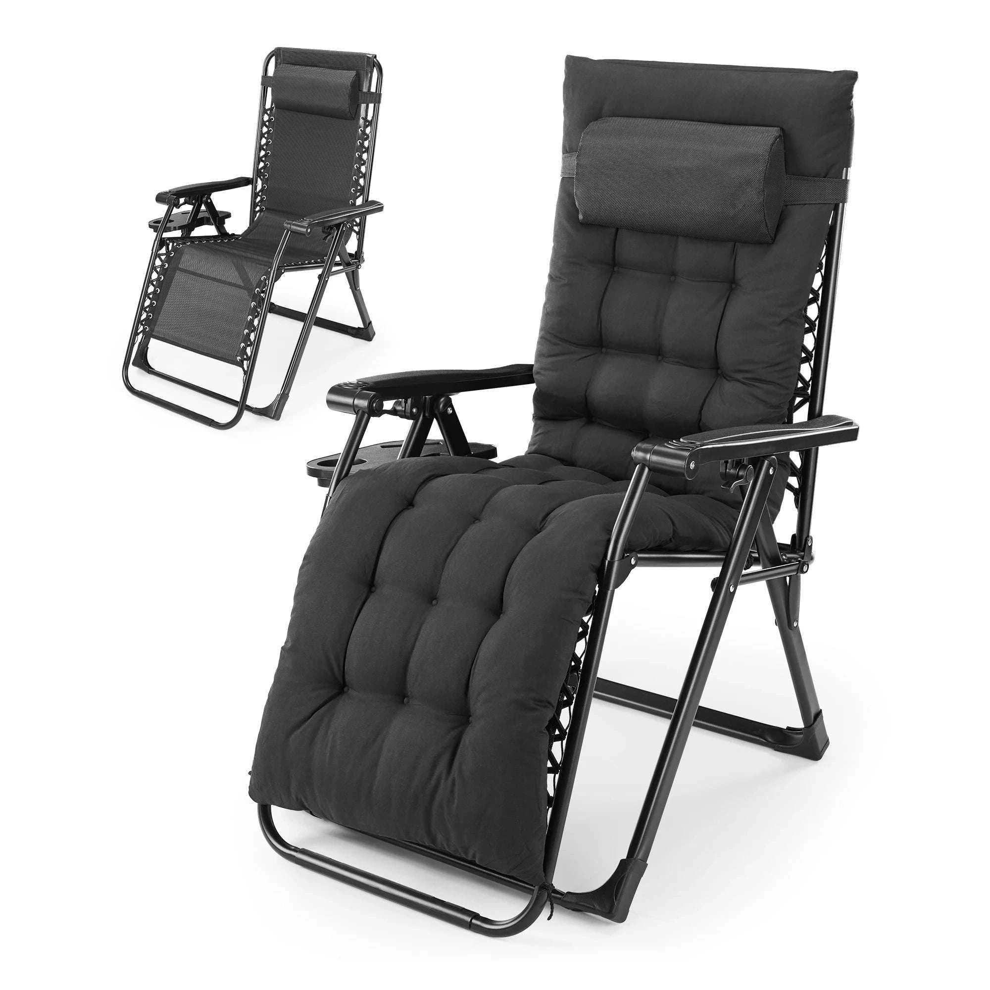 Zero Gravity Recliner Outdoor Lounge Chair with Cup Holder & Cushion-LIGHT GRAY / United States