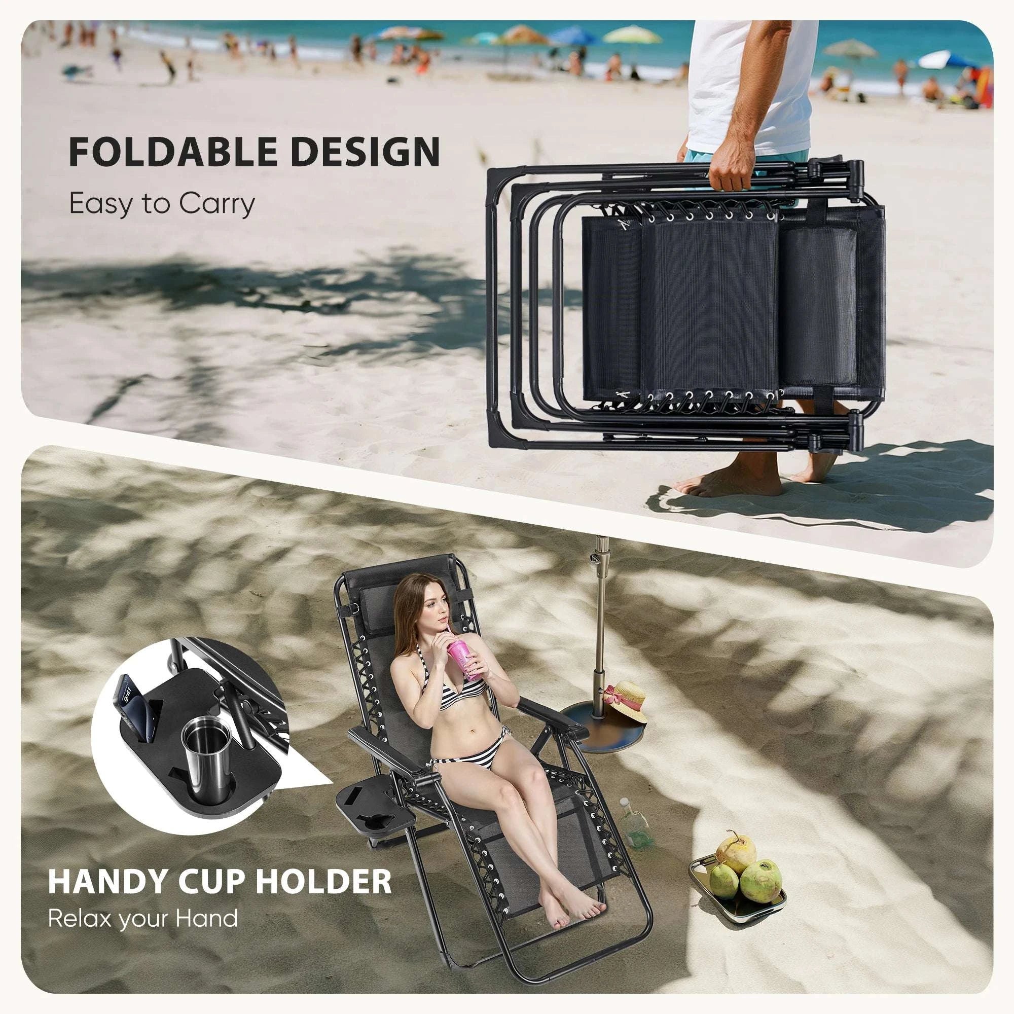 Zero Gravity Recliner Outdoor Lounge Chair with Cup Holder & Cushion-