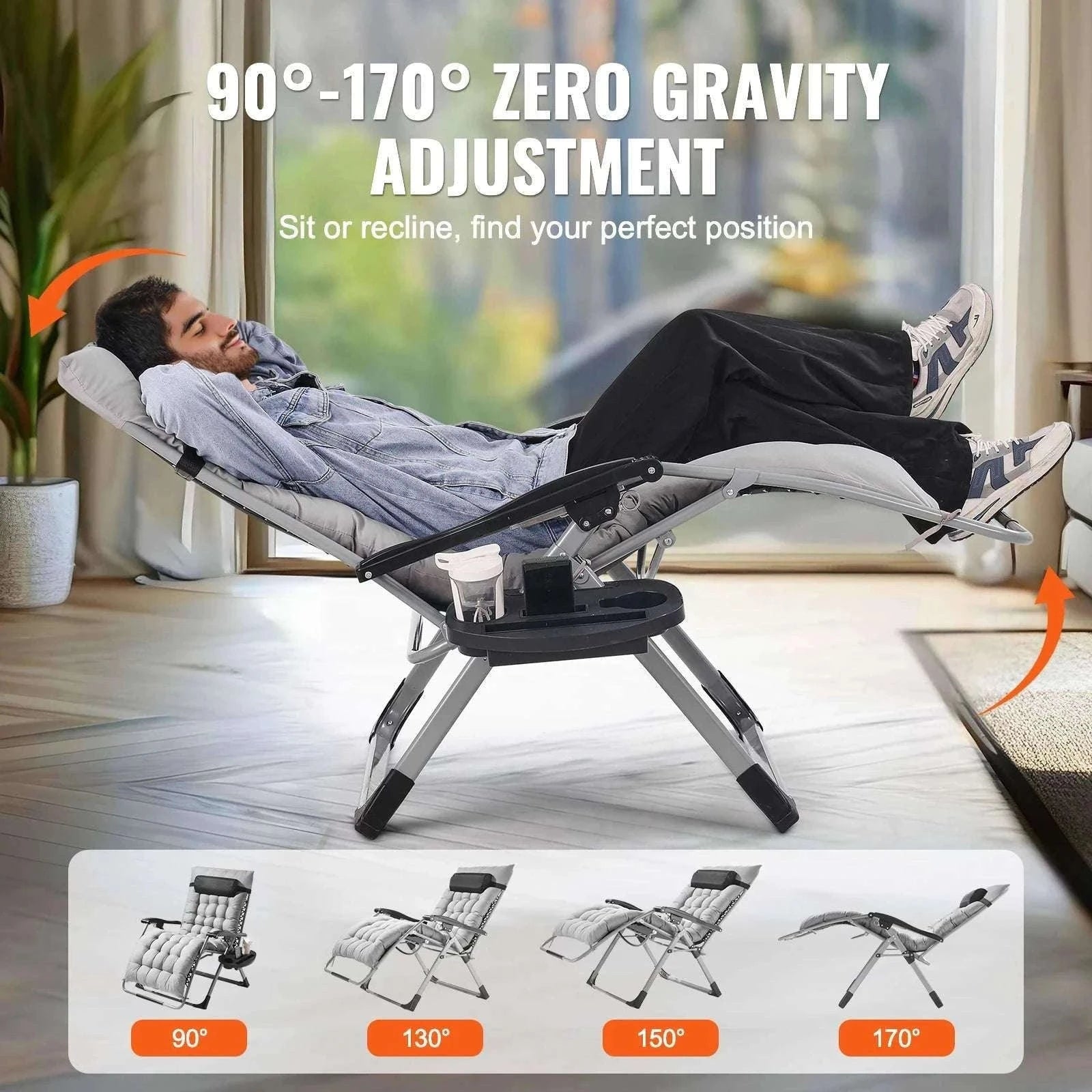 Zero Gravity Reclining Lounge Chair with Cushion & Cup Holder-gray 33 / spain