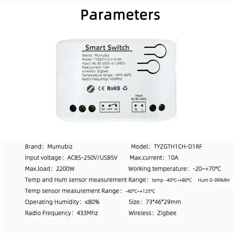 Zigbee Smart Switch with Temperature & Humidity Sensor Control-Input 85-250V / Temperature Switch / China Mainland
