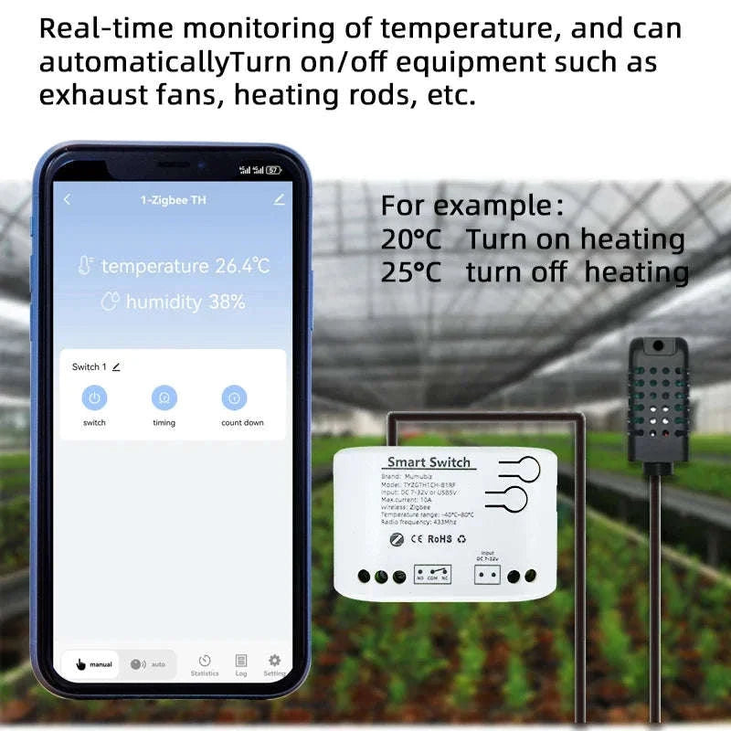 Zigbee Smart Switch with Temperature & Humidity Sensor Control-Input 85-250V / Temperature Switch / Russian Federation
