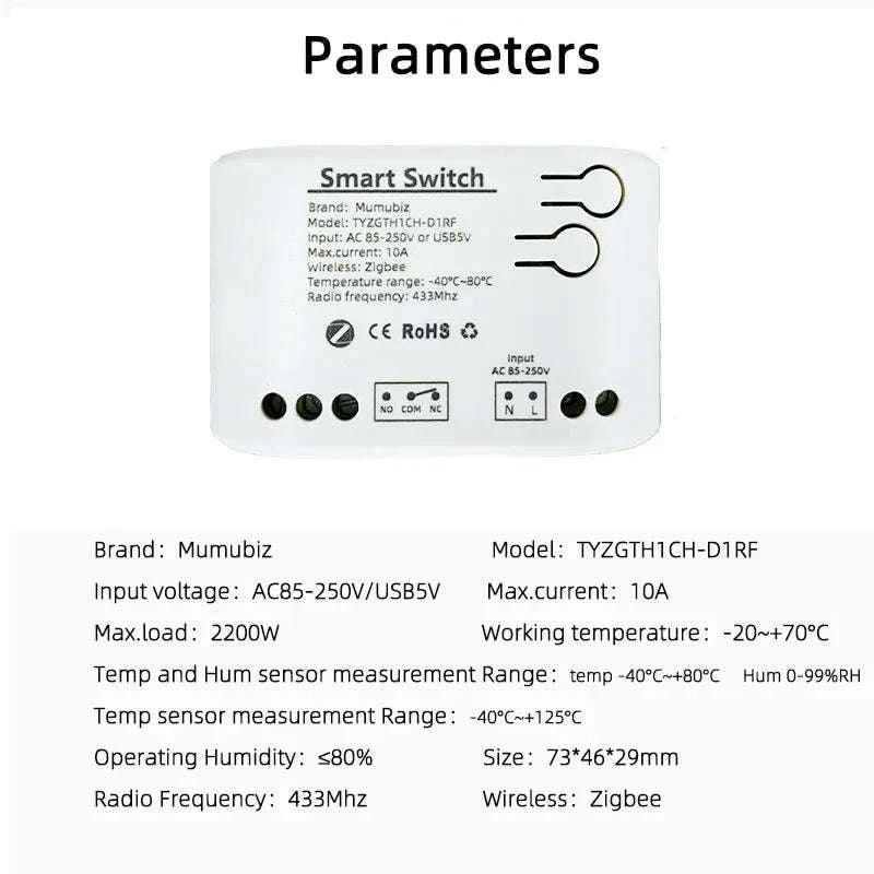 Zigbee Smart Switch with Temperature & Humidity Sensor Control-Input 85-250V / Temperature Switch / Russian Federation