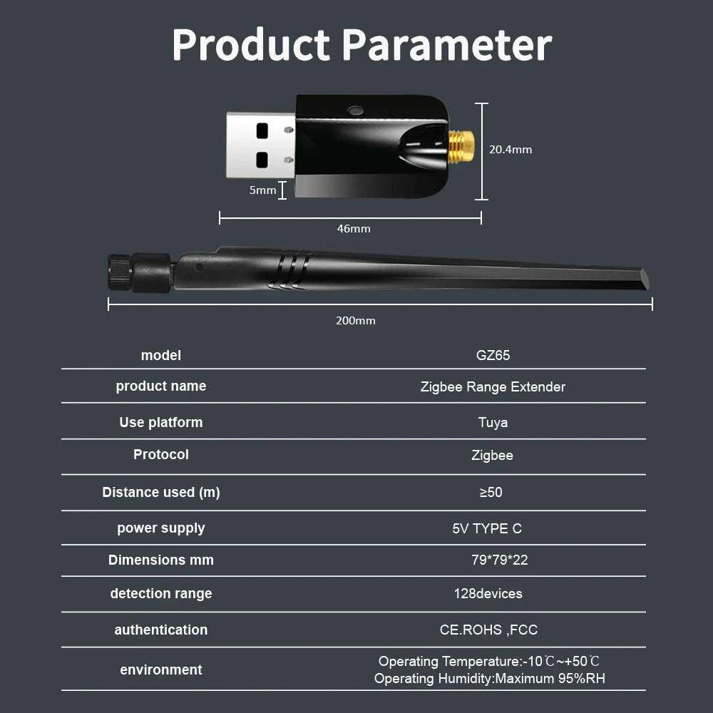 Zigbee USB Range Extender with Detachable Antenna for Smart Home Coverage-Zigbee Extender