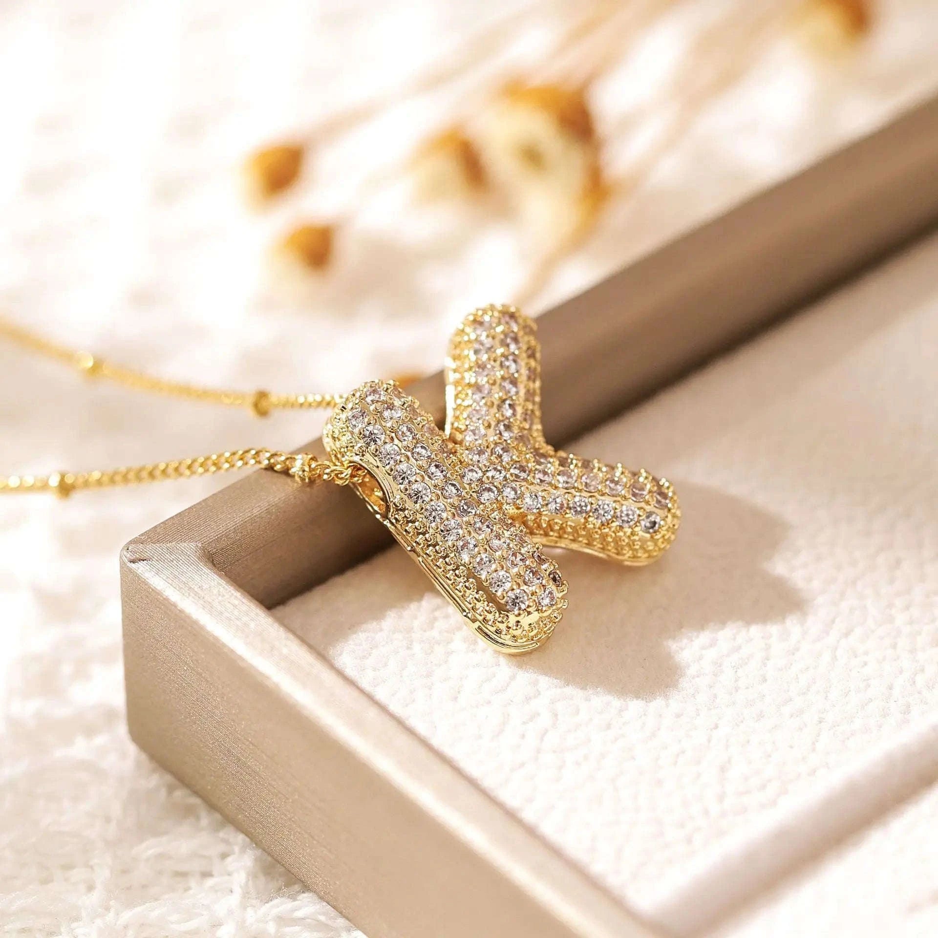 Zircon Letter Pendant Necklace-Y