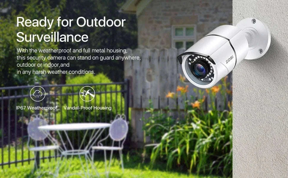 ZOSI 1080P 2MP Wired Bullet CCTV Camera with 120ft Night Vision-Black / Australia