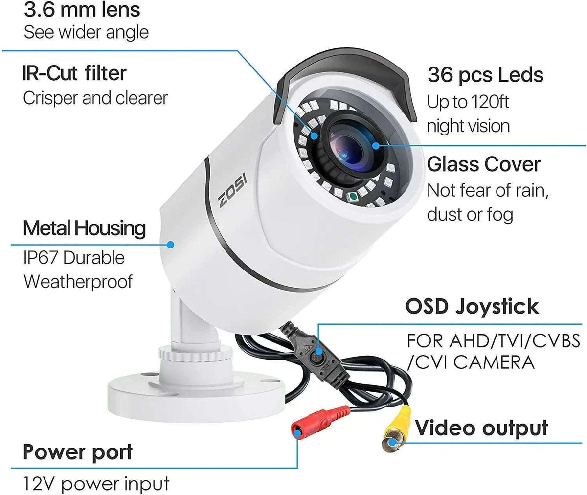 ZOSI 1080P 2MP Wired Bullet CCTV Camera with 120ft Night Vision-Black / Australia