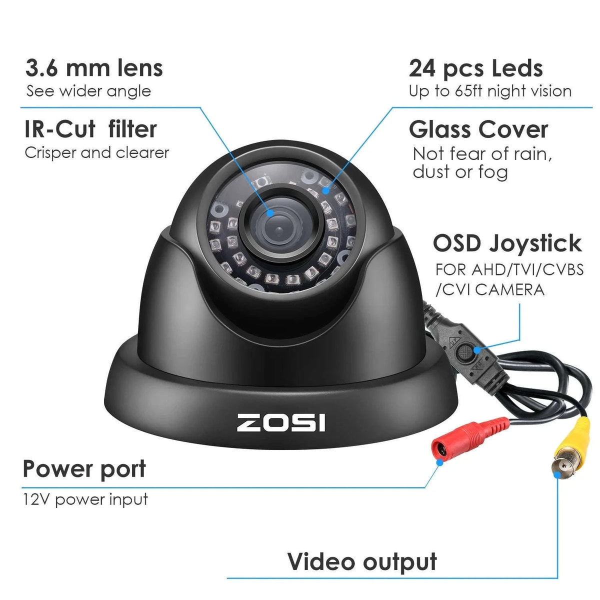 ZOSI 1080P 4-in-1 Dome Security Camera for CCTV Systems-Dome / 1080p / United States