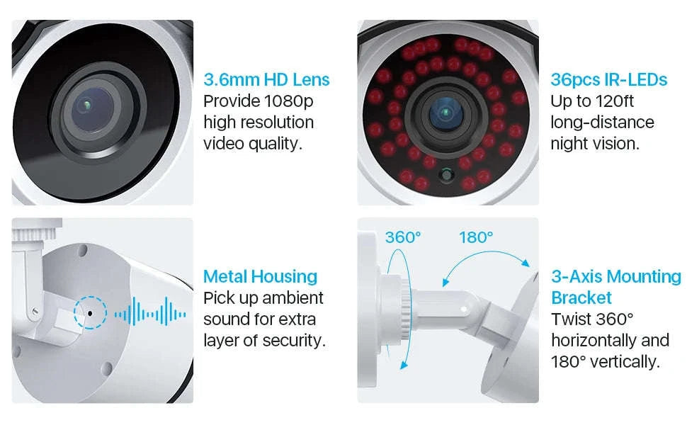 ZOSI 4 Pack 1080P HD-TVI Security Cameras with Audio Recording-white / Poland