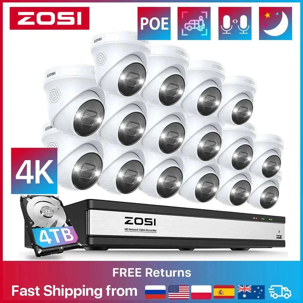 ZOSI 4K PoE Security Camera System with AI Detection-16CH 5MP and 16 Cam / spain / 4T