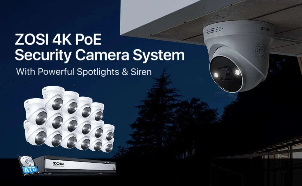ZOSI 4K PoE Security Camera System with AI Detection-16CH 5MP and 16 Cam / spain / 4T