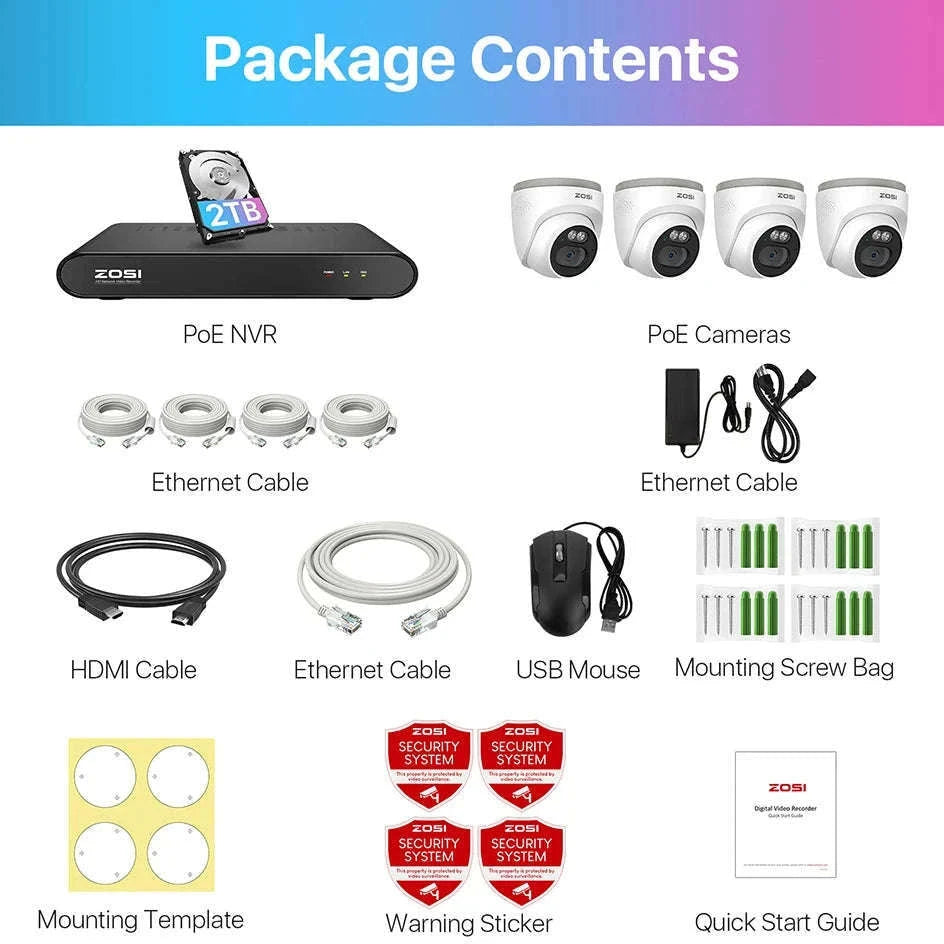 ZOSI 4MP PoE Outdoor Security Camera System with 8CH NVR-8PCS Cameras / spain / 2T