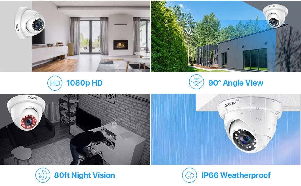 ZOSI 8CH 1080P Wired Security Camera System, 4-Camera Kit-4PCS Cam / 2T / spain