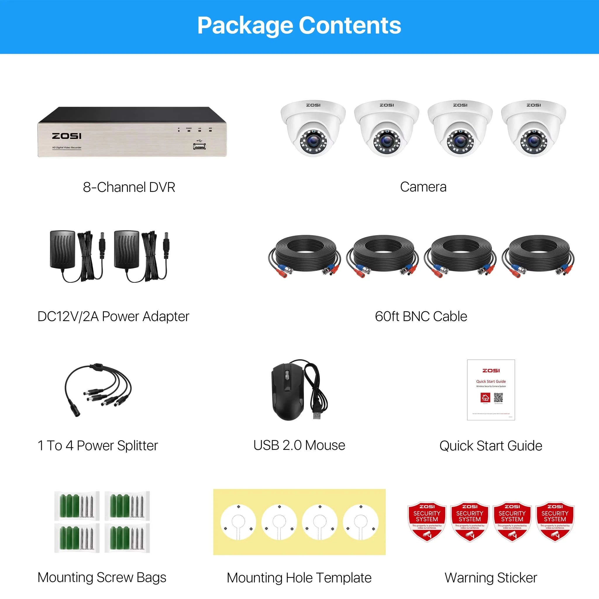 ZOSI 8CH 1080P Wired Security Camera System, 4-Camera Kit-4PCS Cam / 2T / spain