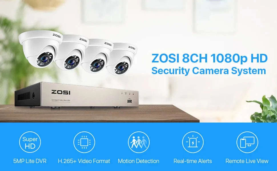 ZOSI 8CH 1080P Wired Security Camera System, 4-Camera Kit-4PCS Cam / 2T / spain