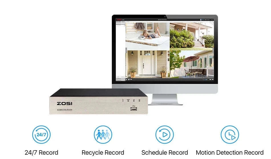 ZOSI 8CH 1080P Wired Security Camera System with 8 Dome Cameras-Black / None / Poland