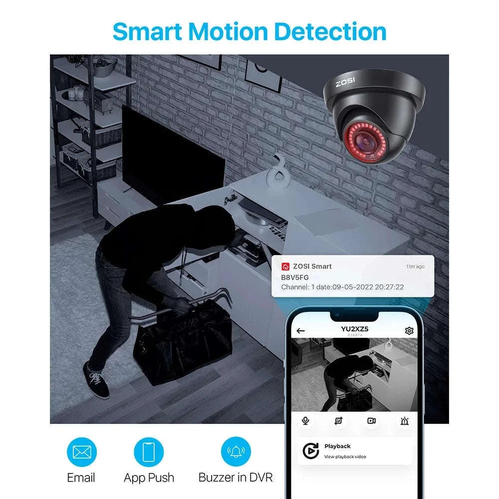 ZOSI 8CH 1080P Wired Security Camera System with 8 Dome Cameras-Black / None / Poland