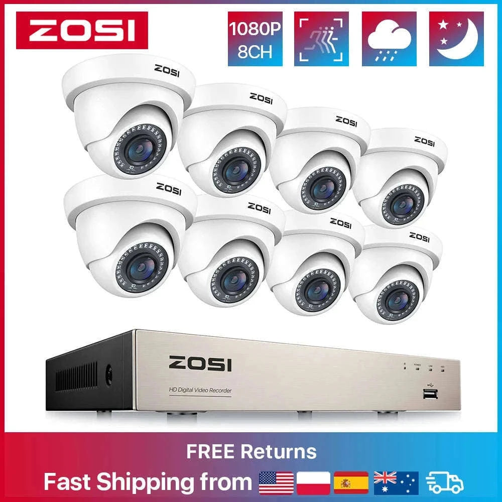 ZOSI 8CH 1080P Wired Security Camera System with 8 Weatherproof Cams-8 Cameras / 2T / United States