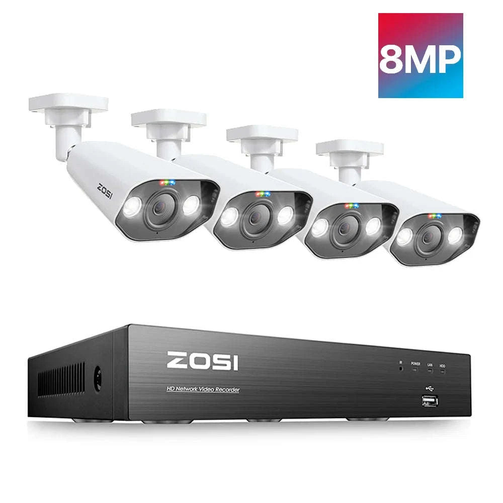 ZOSI 8MP 8CH PoE NVR Security Camera System with Siren and Audio-8CH NVR x 4Cams / Australia / 2T