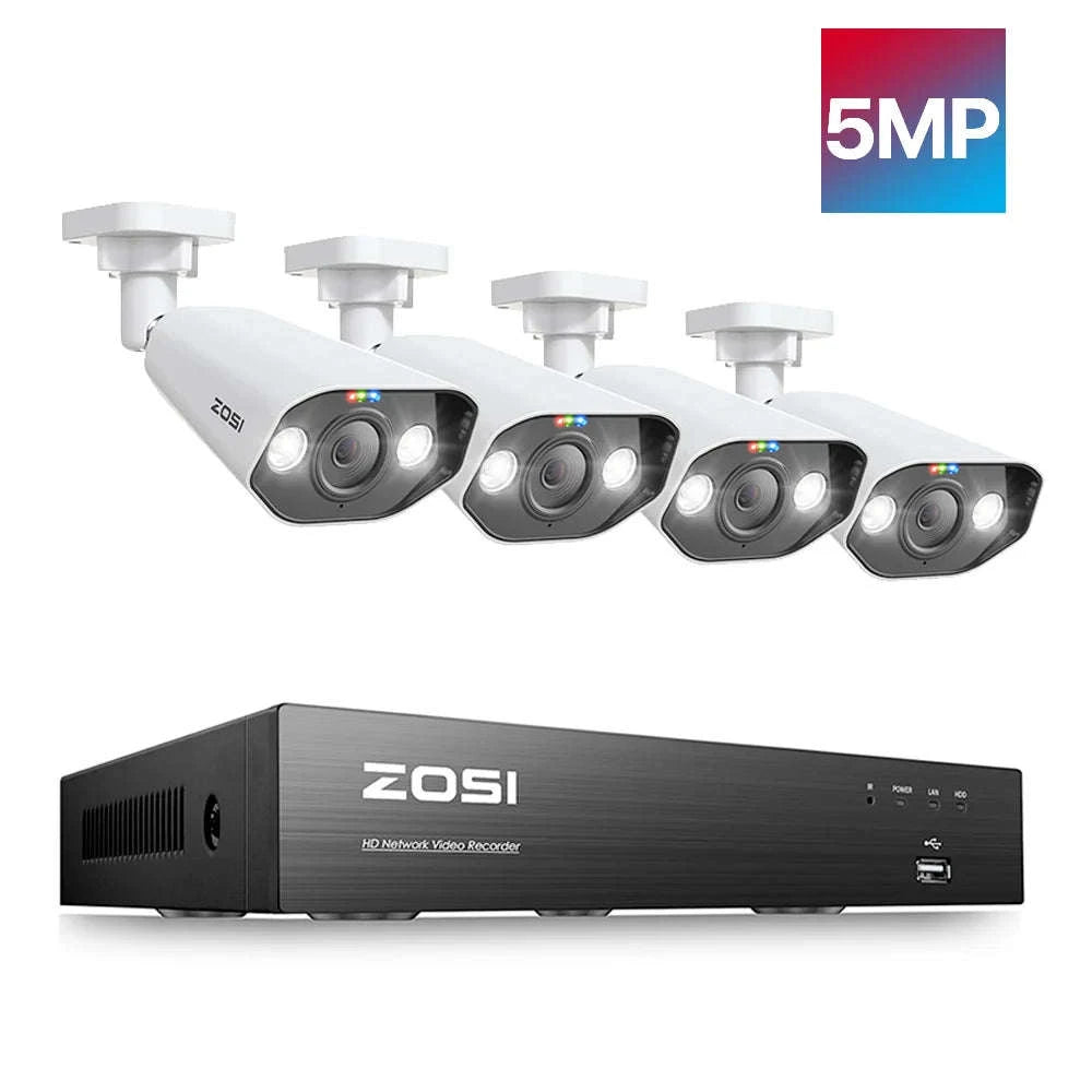 ZOSI 8MP 8CH PoE NVR Security Camera System with Siren and Audio-8CH NVR x 4Cams / Australia / 2T