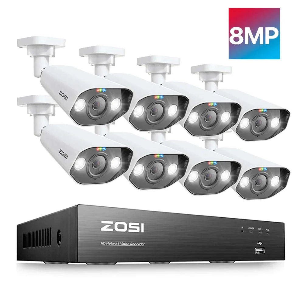 ZOSI 8MP 8CH PoE NVR Security Camera System with Siren and Audio-8CH NVR x 4Cams / Australia / 2T