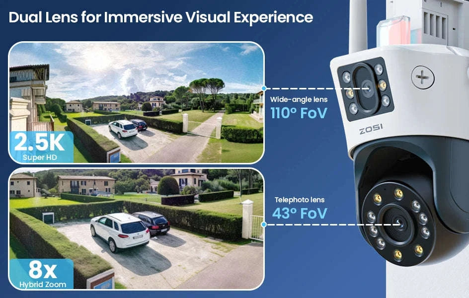 ZOSI 8MP Dual-Lens WiFi PTZ Outdoor Security Camera-C298 Pro and SE / United States