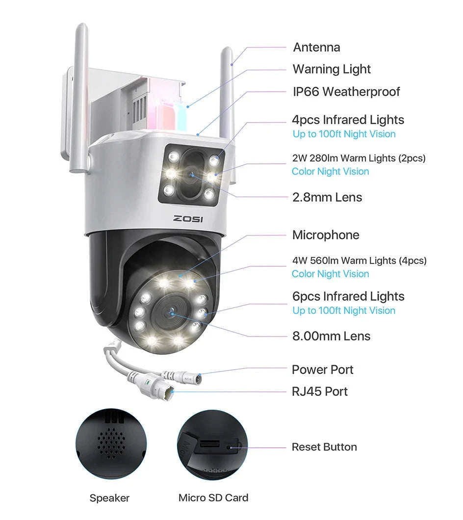 ZOSI 8MP Dual-Lens WiFi PTZ Outdoor Security Camera-C298 Pro and SE / United States