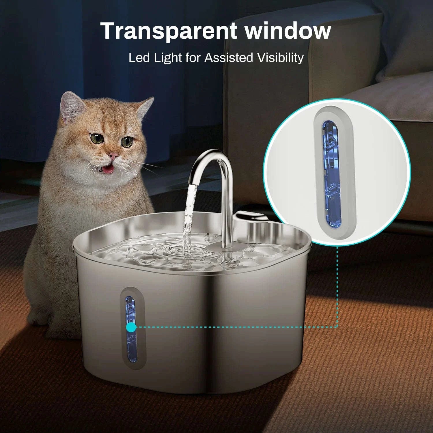ZYFeeder 2.2L Automatic Cat Water Fountain – Stainless Steel Pet Water Dispenser-2.2L-4Filters / L / 2L|China Mainland