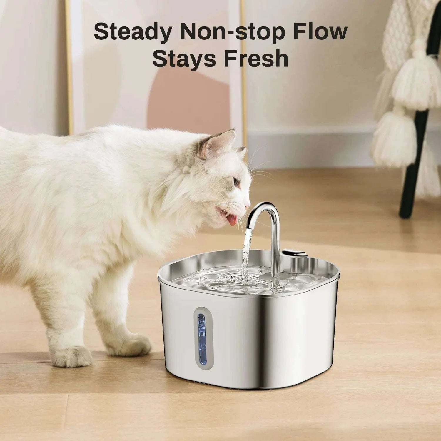 ZYFeeder 2.2L Automatic Cat Water Fountain - Stainless Steel Pet Water Dispenser-