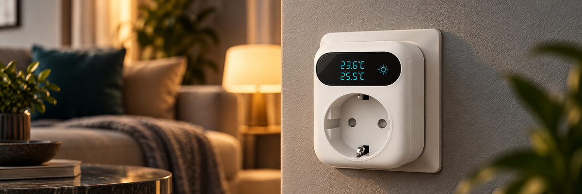 Smart thermostat socket in a living room