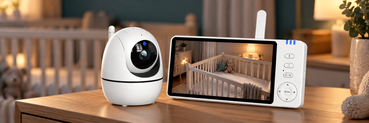 Video baby monitor and camera on a nursery dresser