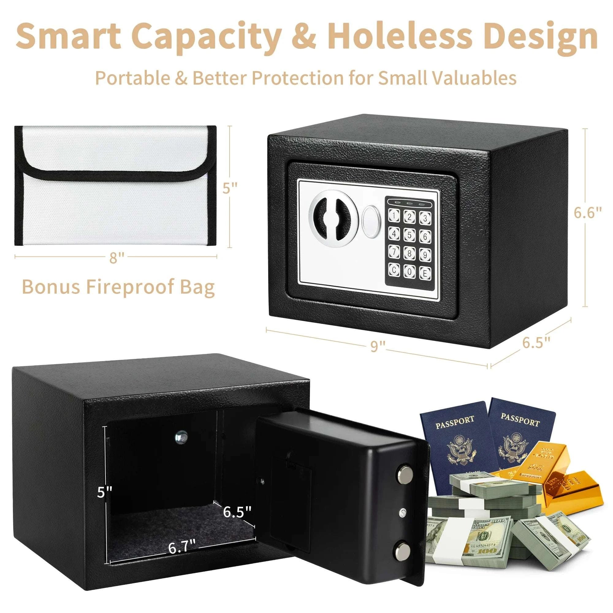 0.2 Cu Ft Electronic Digital Safe Box with Fireproof Money Bag-Black / United States