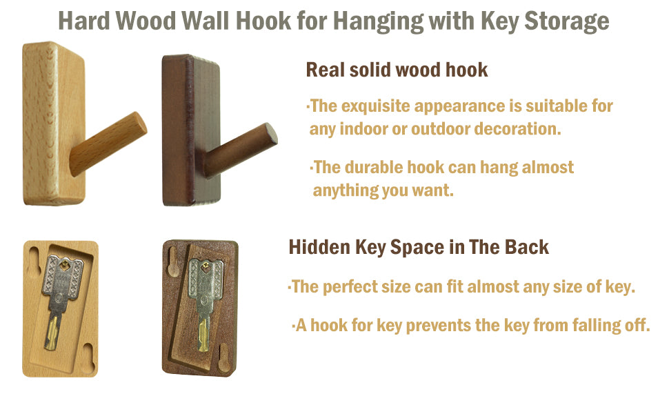 Hidden Key Holder Wall Hook – Wooden Storage Safe for Spare Keys