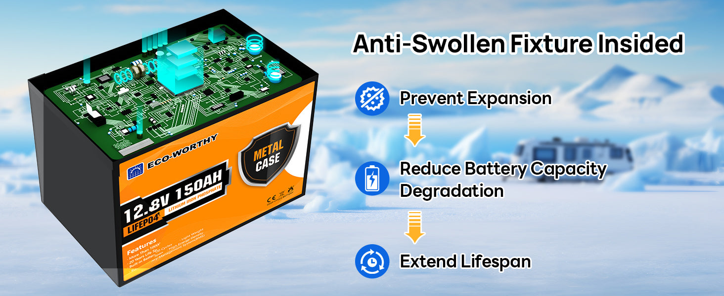 ECO-WORTHY 12V 150AH Bluetooth LiFePO4 Lithiumbatterie mit Kälteschutz, eingebautem 120A BMS, ideal zum Trolling