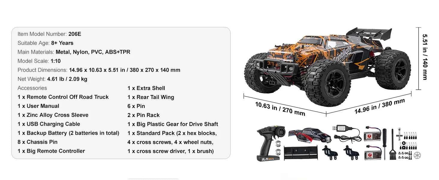 1:10 RC Off-Road Truck 50 km/h 4WD High-Speed All Terrain Car-