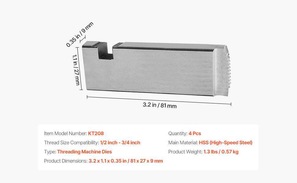 1/2"–3/4" NPT Pipe Threading Dies Set (4pcs) for RIDGID Heads-0.5 inch - 0.75 in / United States